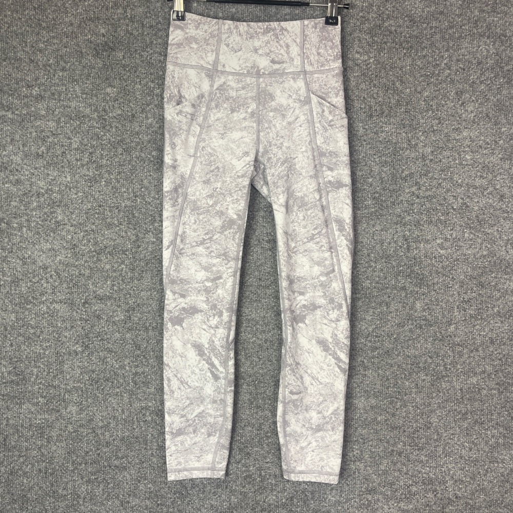 Lululemon High Rise Crop Leggings Gray White Marble Print Size 2